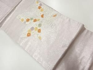 リサイクル　花に菊・紅葉・笹模様刺繍名古屋帯